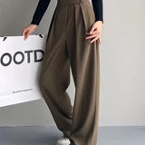 Elastic Waist Bow-knot Pleated Patchwork Wide Leg Dress-up Loose High Waist Female Trouser