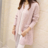 Solid Color Pockets Knitted Sweater Tunic Cardigan