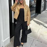 Camel Loose Beading 2025 Spring Oversized Pocket Ladies High Street Shiny Outwear Jacket