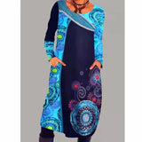 Loose Vintage Ruffles Printed Full Sleeve Boho Dress