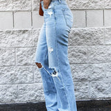 Women Baggy Ripped Punk Distressed Bell Bottom Trouser