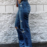 Women Baggy Ripped Punk Distressed Bell Bottom Trouser