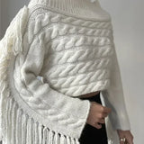 Women Chic Off Shoulder Tassel Pullover Sexy Slash Neck Long Sleeve Sweater