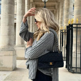 Women Chic With Scarf Knitted Fashion O Neck Basic Long Sleeves Sweater