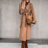2025 Seeve Waist Outerwear Tolid Long Slurn Down Collar Coat