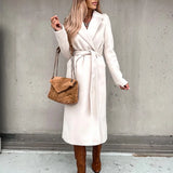 2025 Seeve Waist Outerwear Tolid Long Slurn Down Collar Coat