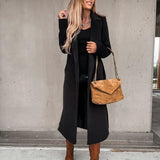 2025 Seeve Waist Outerwear Tolid Long Slurn Down Collar Coat