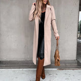 2025 Seeve Waist Outerwear Tolid Long Slurn Down Collar Coat