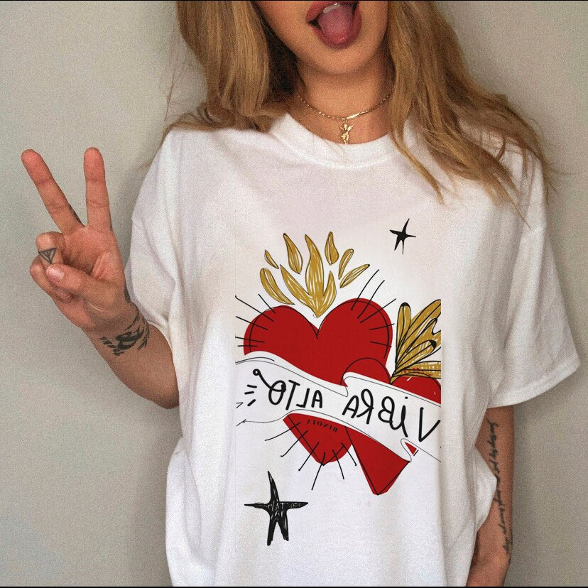 Women Clothing Print Female Top Short Sleeve Tee