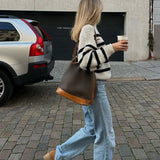 Women Contrasting Striped Long Sleeved Knitted Pullover Elegant High Collar Sweater