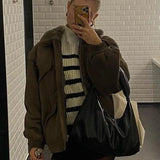 Women Contrasting Striped Long Sleeved Knitted Pullover Elegant High Collar Sweater