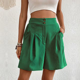 Summer Color Loose Semi Elastic Waist Casual High Waist Board Shorts