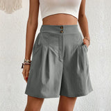 Summer Color Loose Semi Elastic Waist Casual High Waist Board Shorts