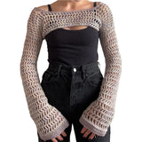 Long Sleeve Solid Color Knit Crop Top Streetwear Crop Top