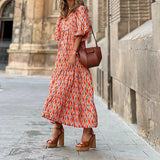 Casual Summer Floral Printing V-Neck Boho Dress