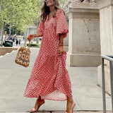 Casual Summer Floral Printing V-Neck Boho Dress