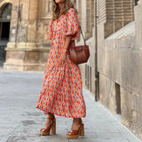 Casual Summer Floral Printing V-Neck Boho Dress