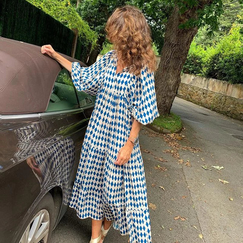 Casual Summer Floral Printing V-Neck Boho Dress