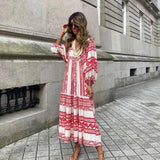 Casual Summer Floral Printing V-Neck Boho Dress