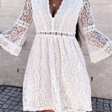 Elegant Floral Lace Long Sleeve Mini Dress