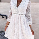 Elegant Floral Lace Long Sleeve Mini Dress