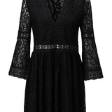 Elegant Floral Lace Long Sleeve Mini Dress