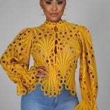 Elegant Lace See Though Ruffles Lantern Blouse