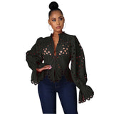 Elegant Lace See Though Ruffles Lantern Blouse