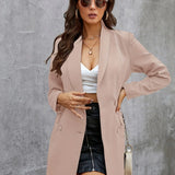 Fashionable Solid Color Notched Collar Long Sleeve Casual Office Outerwear Blazer Blouse
