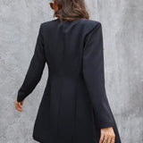 Fashionable Solid Color Notched Collar Long Sleeve Casual Office Outerwear Blazer Blouse