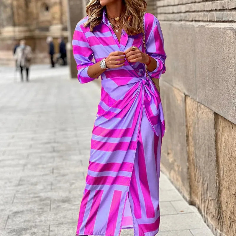 Shirt Fashion Printed Button Ruched Bandage Long Women's Solid V Neck Beach Casual Boho Dress