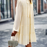 Round Neck Lantern Sleeve Ruffles Lace Up Dress