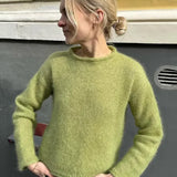 Women Elegant Solid Round Neck Basic Knitted Pullover Fashion Long Sleeves Sweater