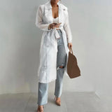 Outdoor Tops Lace Up Spring Sheer Mesh Long Sleeve Buttoned With Belt Elegant Shirts Coat