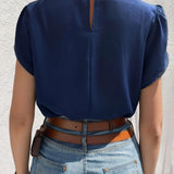Women Fashion Color Blouses Stand Collar Short Sleeve Blouse