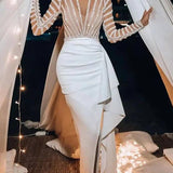 Splic Sequins Lace Embroidery Irregular Maxi Dress