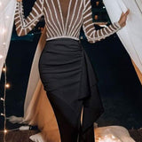 Splic Sequins Lace Embroidery Irregular Maxi Dress