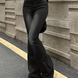 Women Flare Stretch High Gray Double Button Trouser