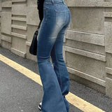 Women Flare Stretch High Gray Double Button Trouser