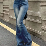 Women Flare Stretch High Gray Double Button Trouser