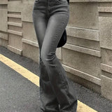 Women Flare Stretch Moustache Skinny Bell High Gray Classic Punk Long Trouser