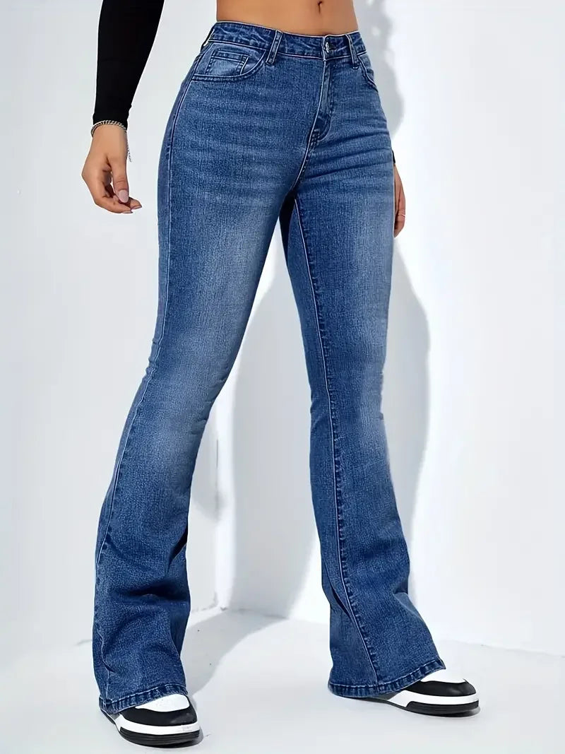 Women Flare Stretch Moustache Skinny Bell High Gray Classic Punk Long Trouser