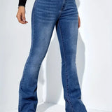 Women Flare Stretch Moustache Skinny Bell High Gray Classic Punk Long Trouser