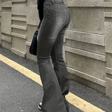 Women Flare Stretch Moustache Skinny Bell High Gray Classic Punk Long Trouser
