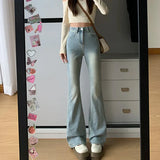 Women Flare Stretch Moustache Skinny Bell High Gray Classic Punk Long Trouser