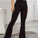 Women Flare Stretch Moustache Skinny Bell High Gray Classic Punk Long Trouser
