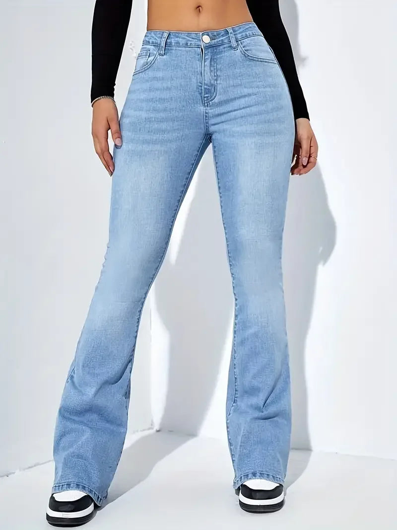 Women Flare Stretch Moustache Skinny Bell High Gray Classic Punk Long Trouser