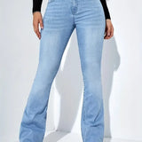 Women Flare Stretch Moustache Skinny Bell High Gray Classic Punk Long Trouser