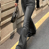 Women Flare Stretch Moustache Skinny Bell High Gray Classic Punk Long Trouser