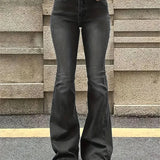 Women Flare Stretch Moustache Skinny Bell High Gray Classic Punk Long Trouser